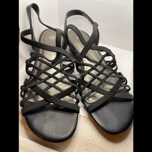 Black Stretch Strappy Heel Sandals